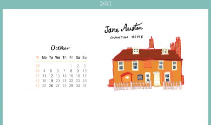 Download the month of October from our 2021 calendar featuring illustrations of classic writer's houses for free for your mobile, tablet and desktop computer background