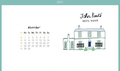 Download the month of November from our 2021 calendar featuring illustrations of classic writer's houses for free for your mobile, tablet and desktop computer background