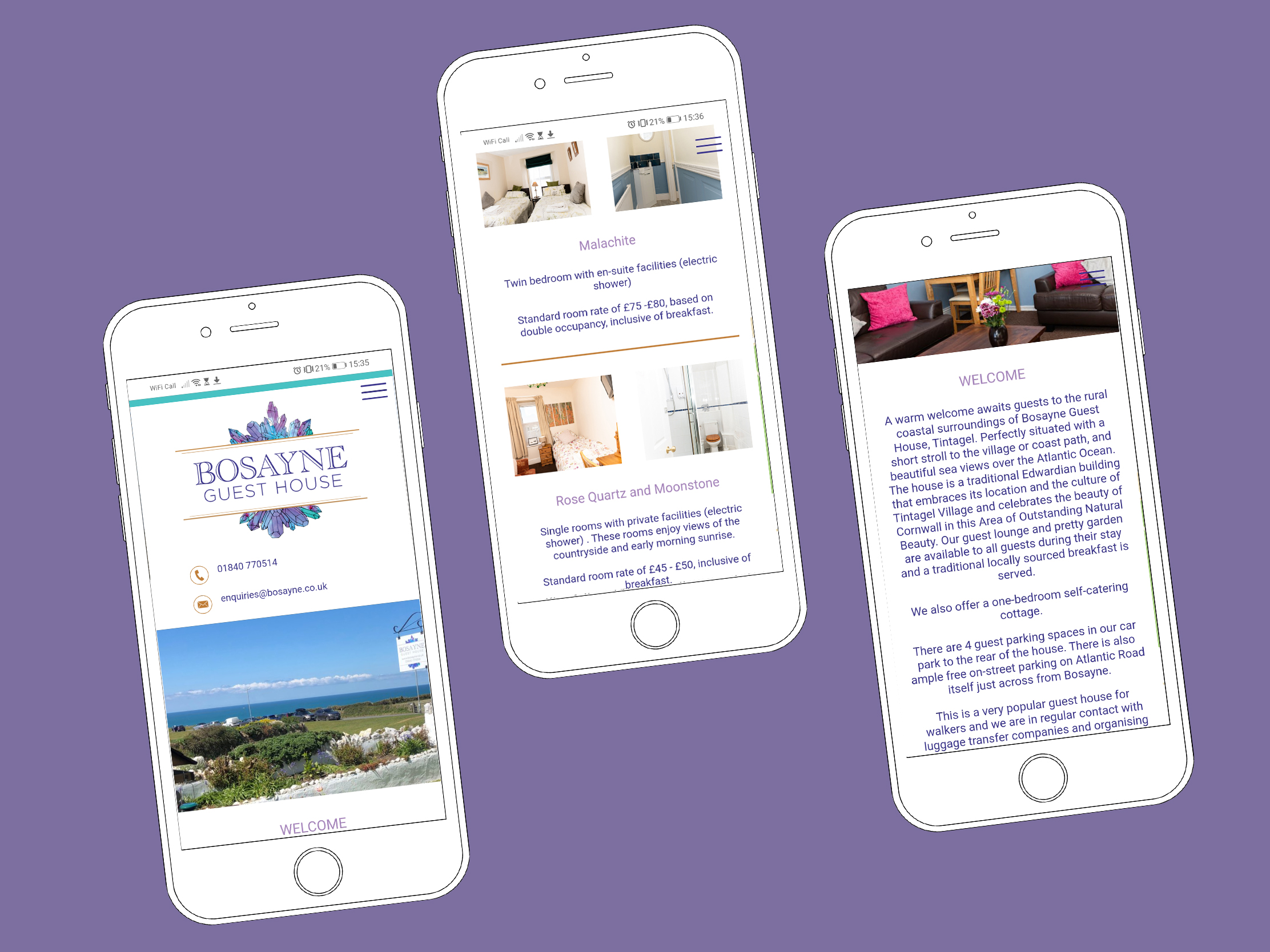 Mobile-friendly website design for Bosayne Guest House in Tintagel