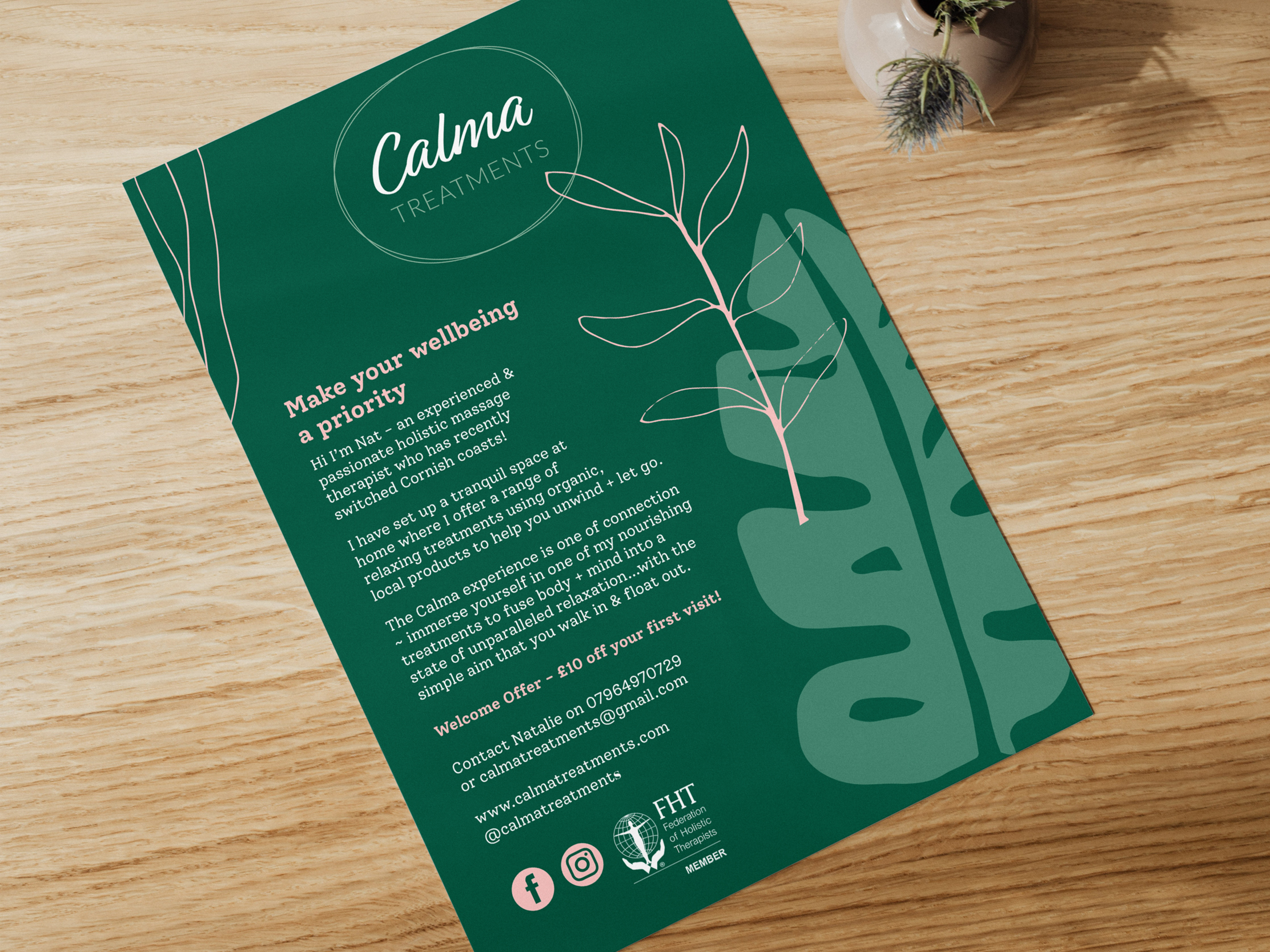 Flyer design and print for Calma Treatments