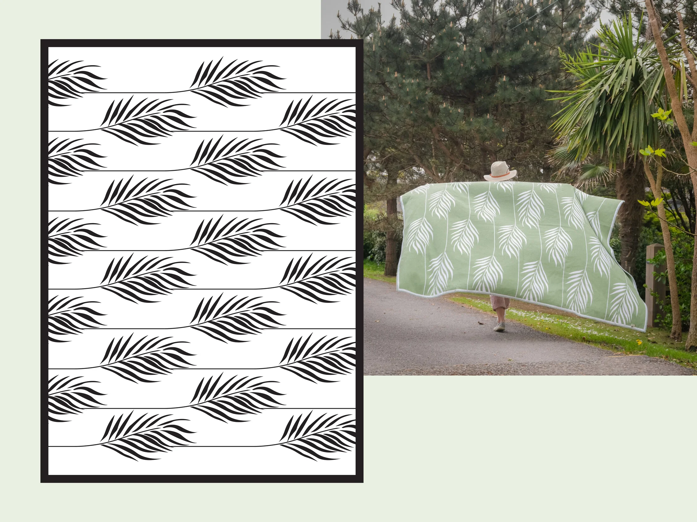 Botanical Palm blanket featuring a leaf pattern developed for The Cornish Surfer