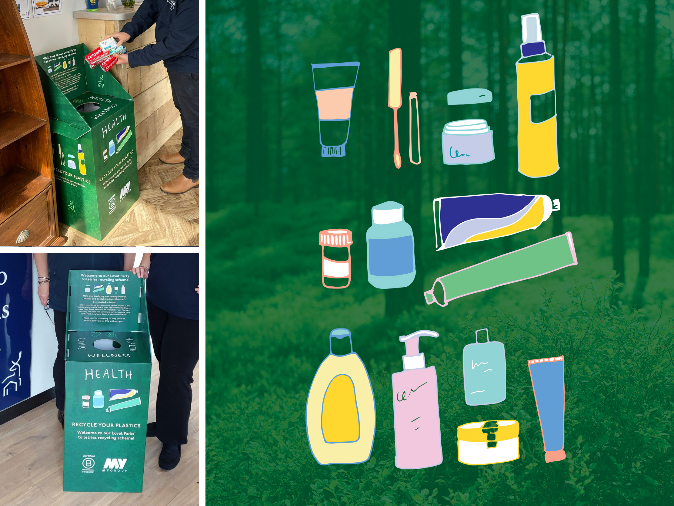 Cardboard display stand for recycling at holiday parks