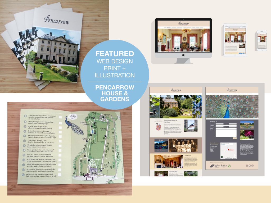 Guide book design, garden map for children, website and print for Pencarrow House and Gardens 
