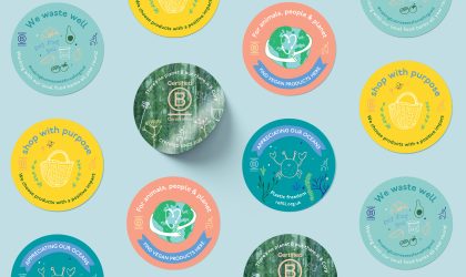 B Corp product markers for the Lovat Parks shops and receptions