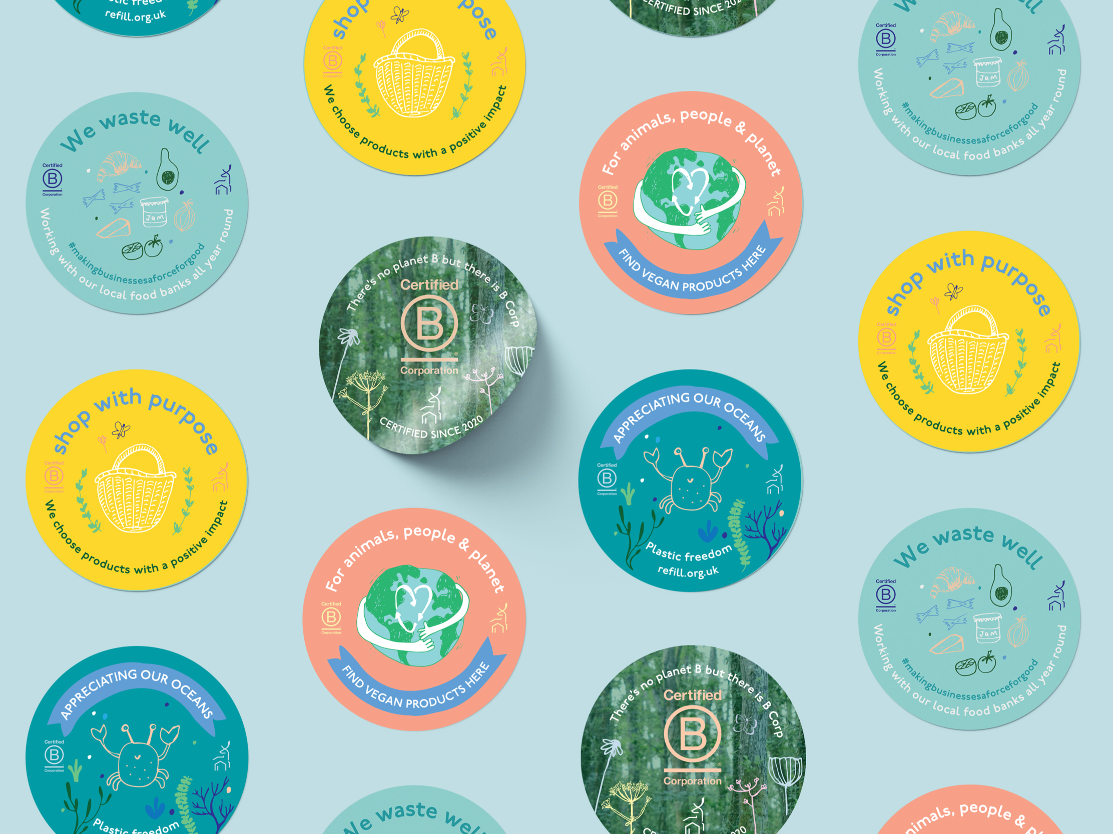 B Corp product markers for the Lovat Parks shops and receptions