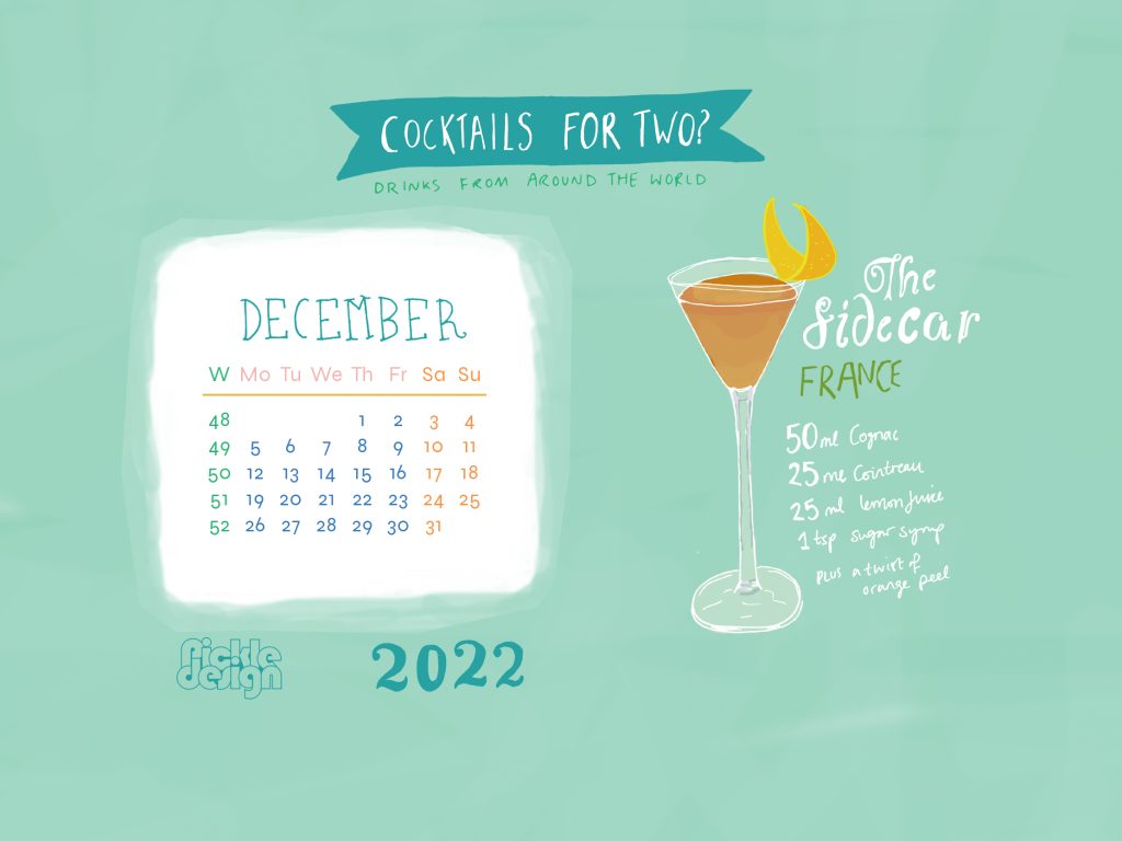 Download the month of December from our 2022 calendar featuring illustrations of drinks from around the world for free for your mobile, tablet and desktop computer background