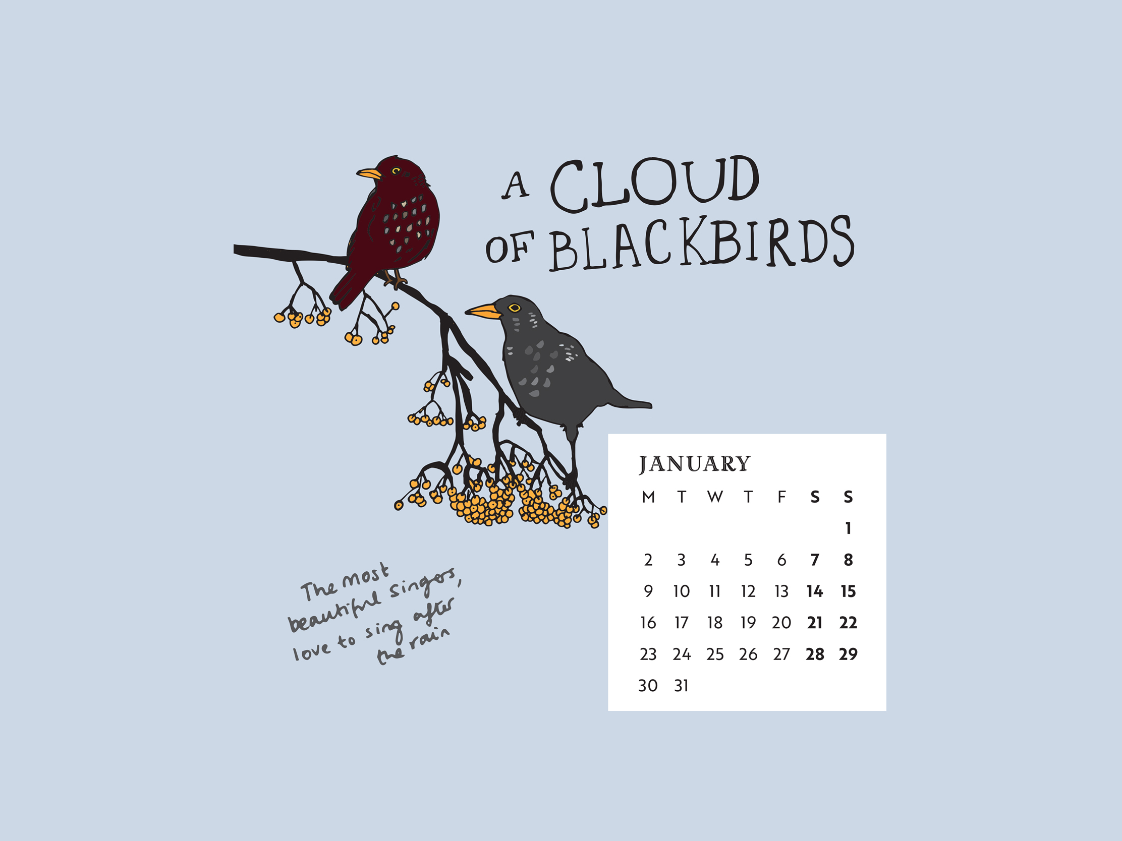 Download our calendar artwork featuring collective nouns for birds