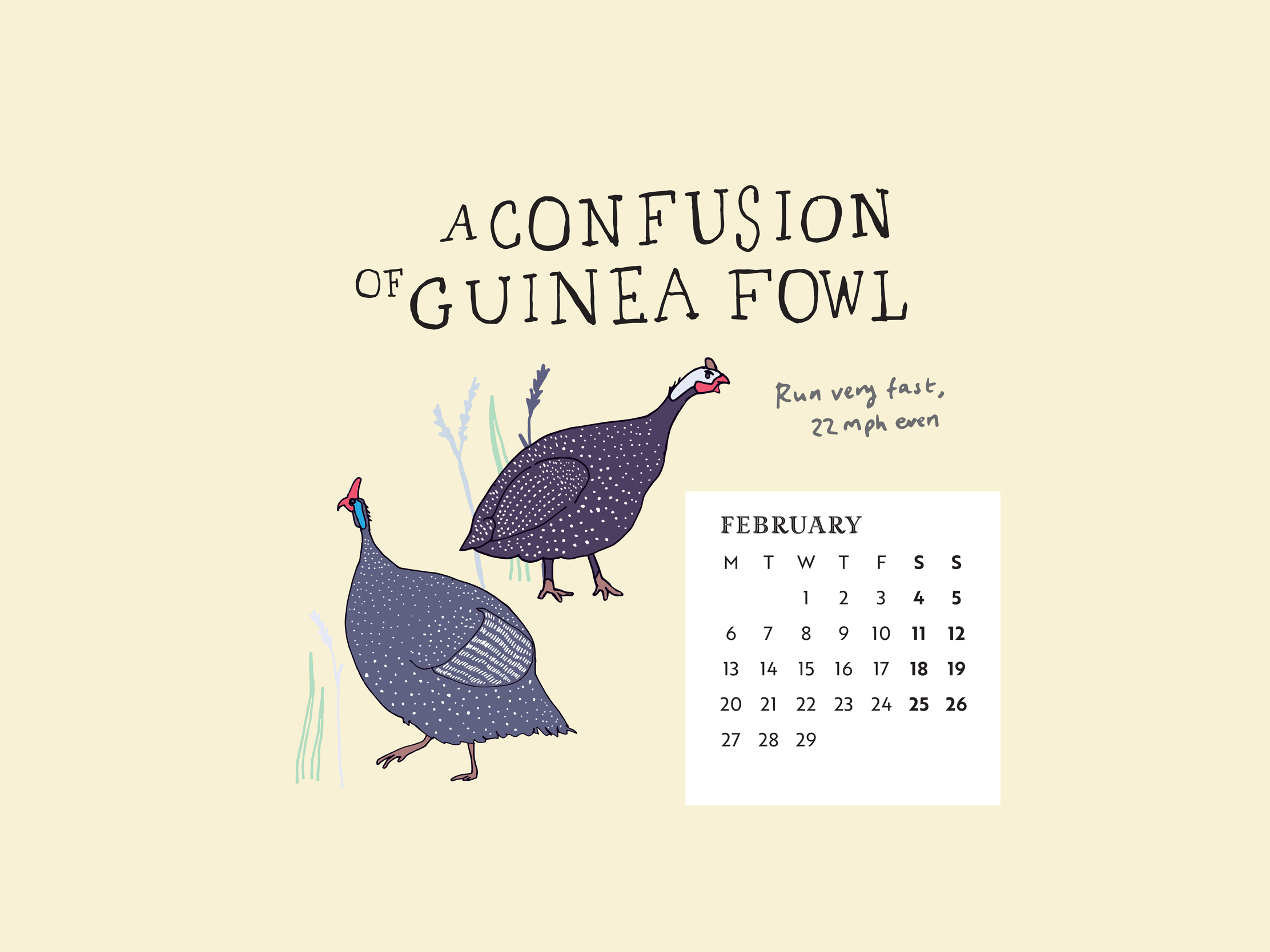 Download our calendar artwork featuring collective nouns for birds