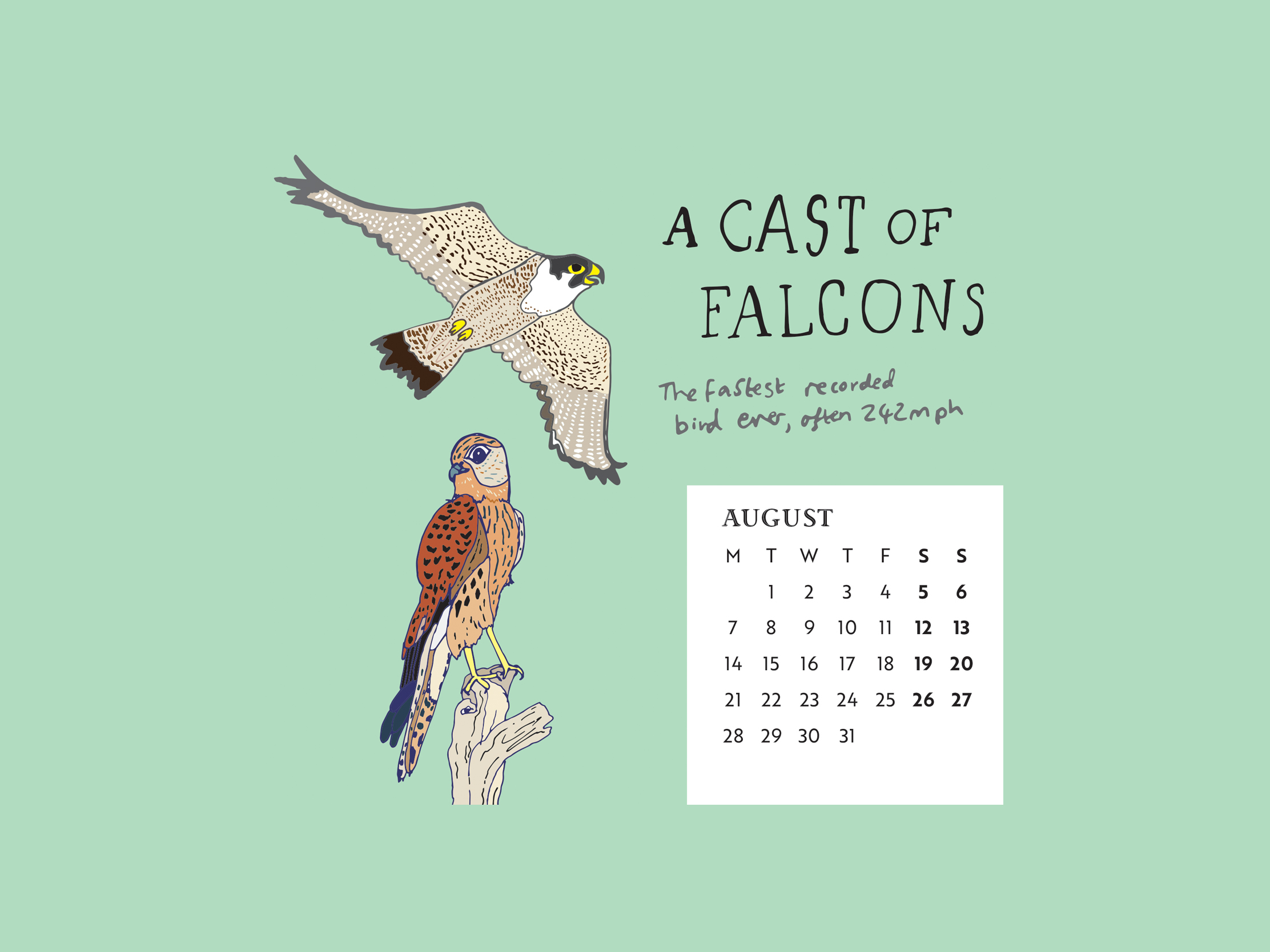 Download our calendar artwork featuring collective nouns for birds