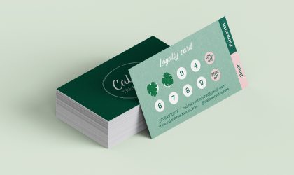 Calma Treatments loyalty cards with leaf stamp