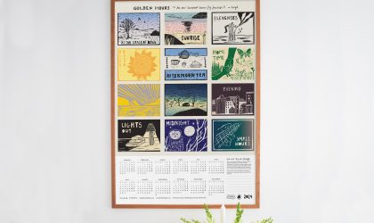 Download our calendar artwork featuring the times of the day in lino-cut style