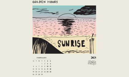 Download our calendar artwork featuring the times of the day in lino-cut style