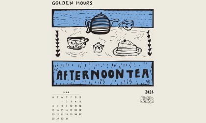 Download our calendar artwork featuring the times of the day in lino-cut style