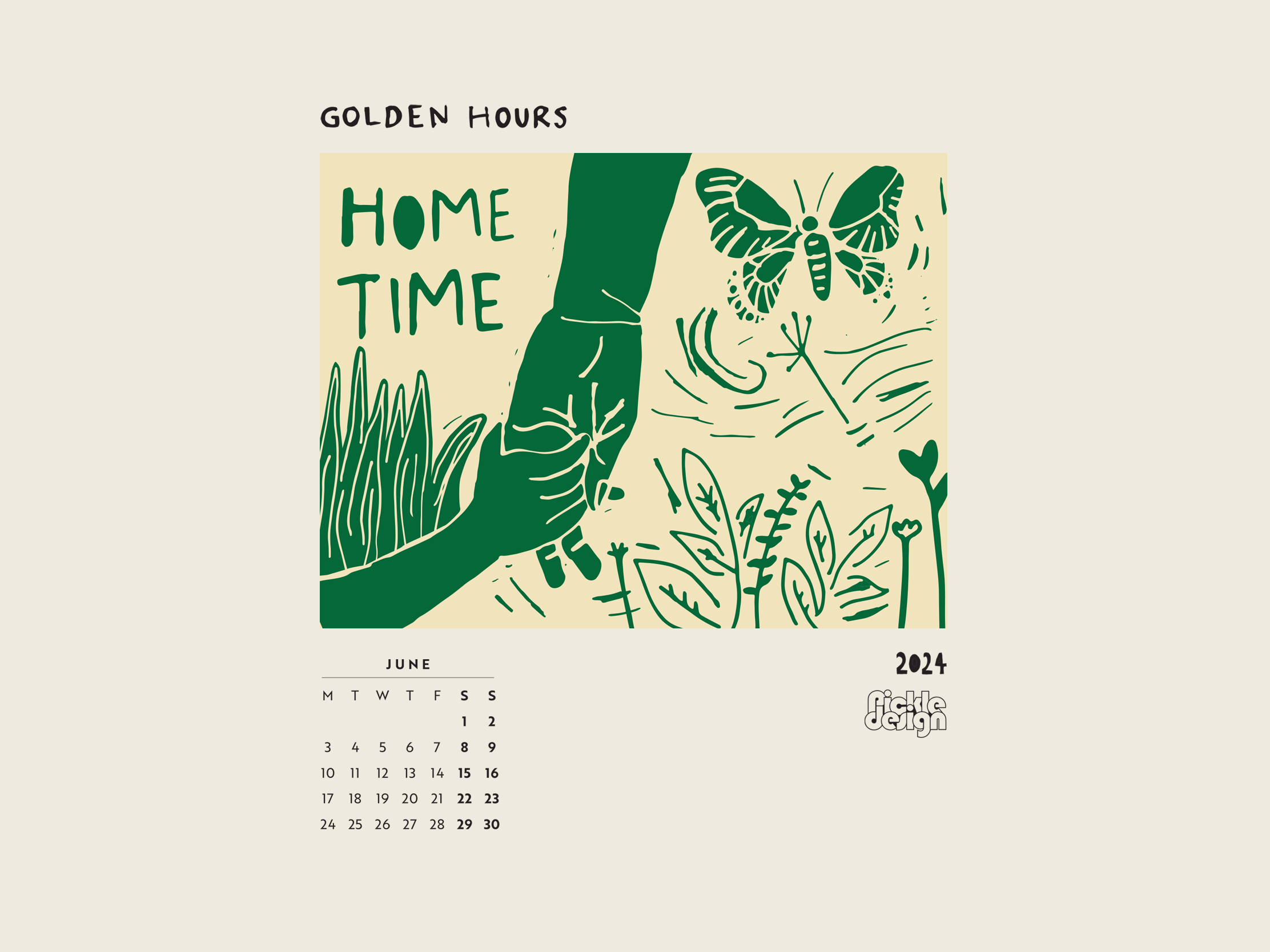 Download our calendar artwork featuring the times of the day in lino-cut style