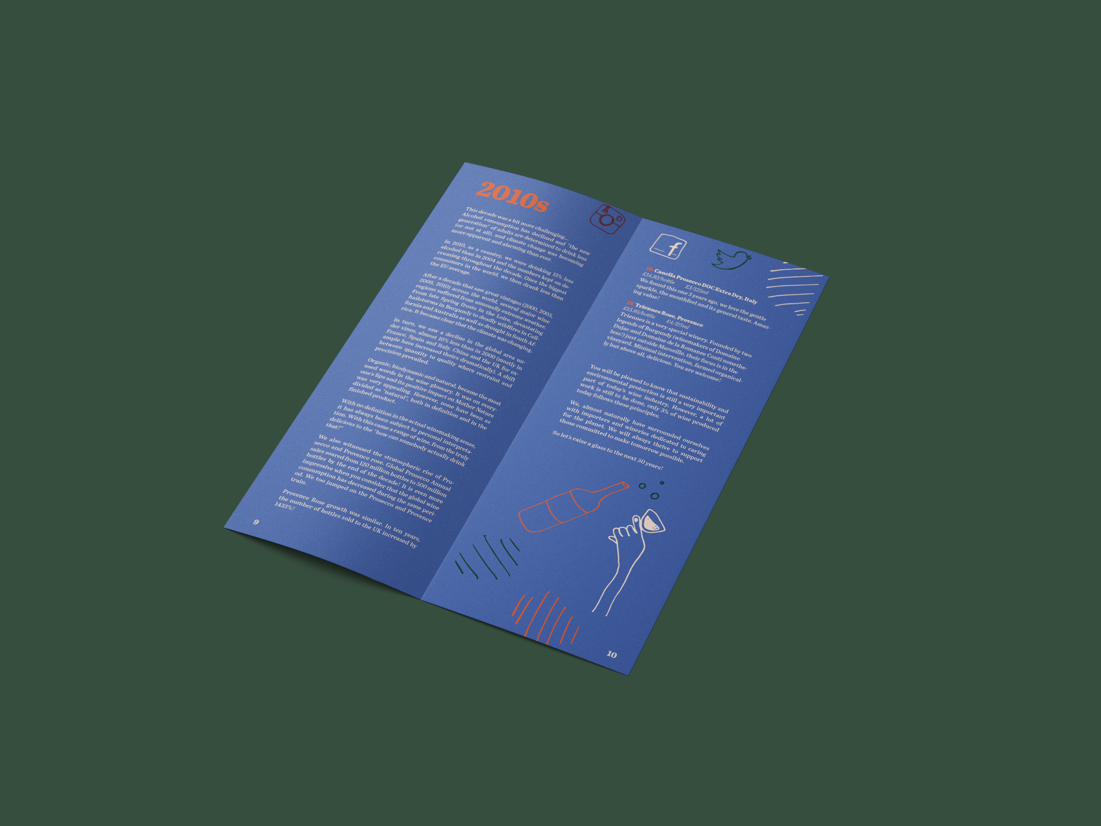 2010s illustrated spread completing the Wadebridge Wines anniversary brochure