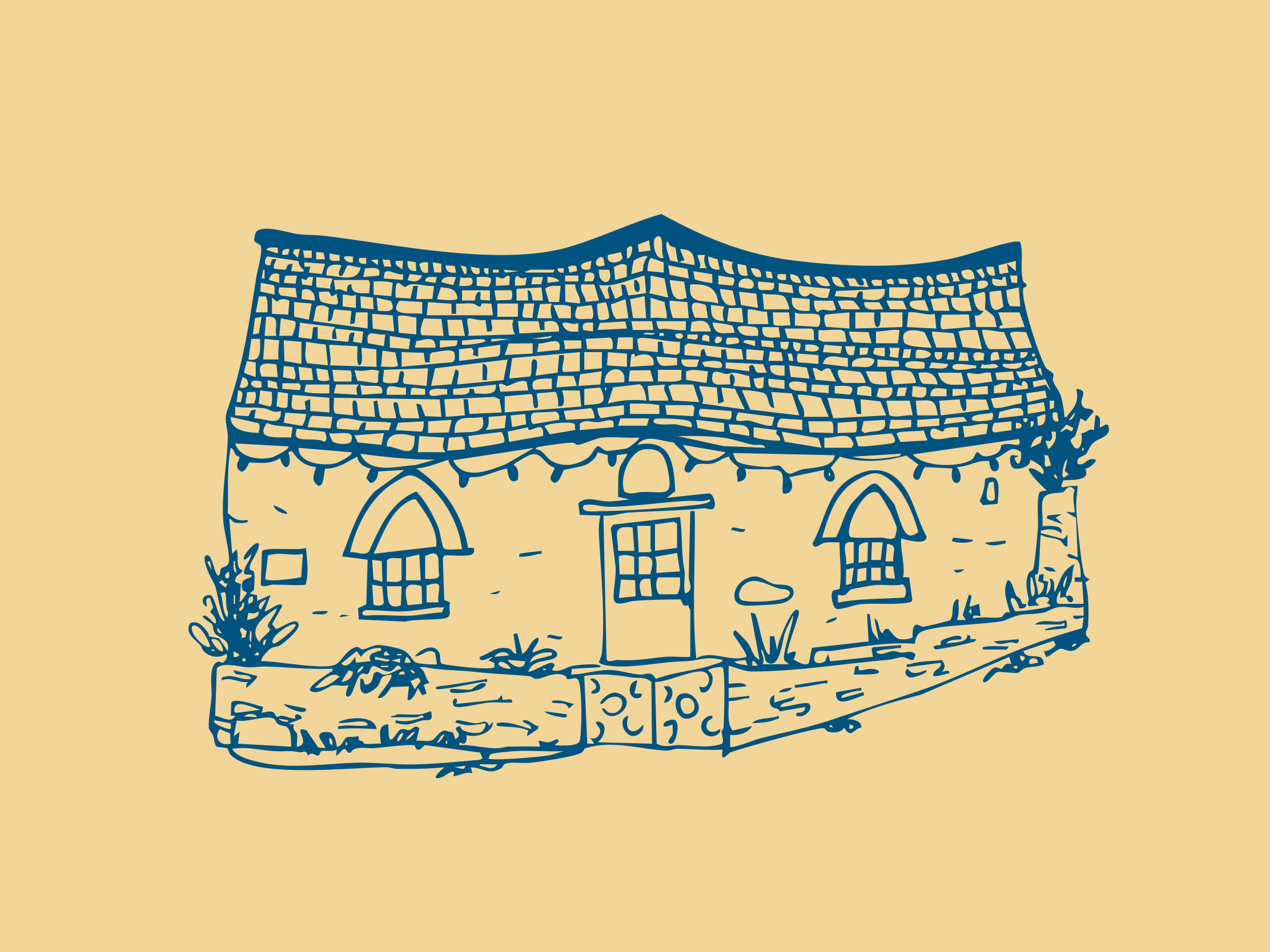 Line illustration of The Harbour Light cafe building in Boscastle