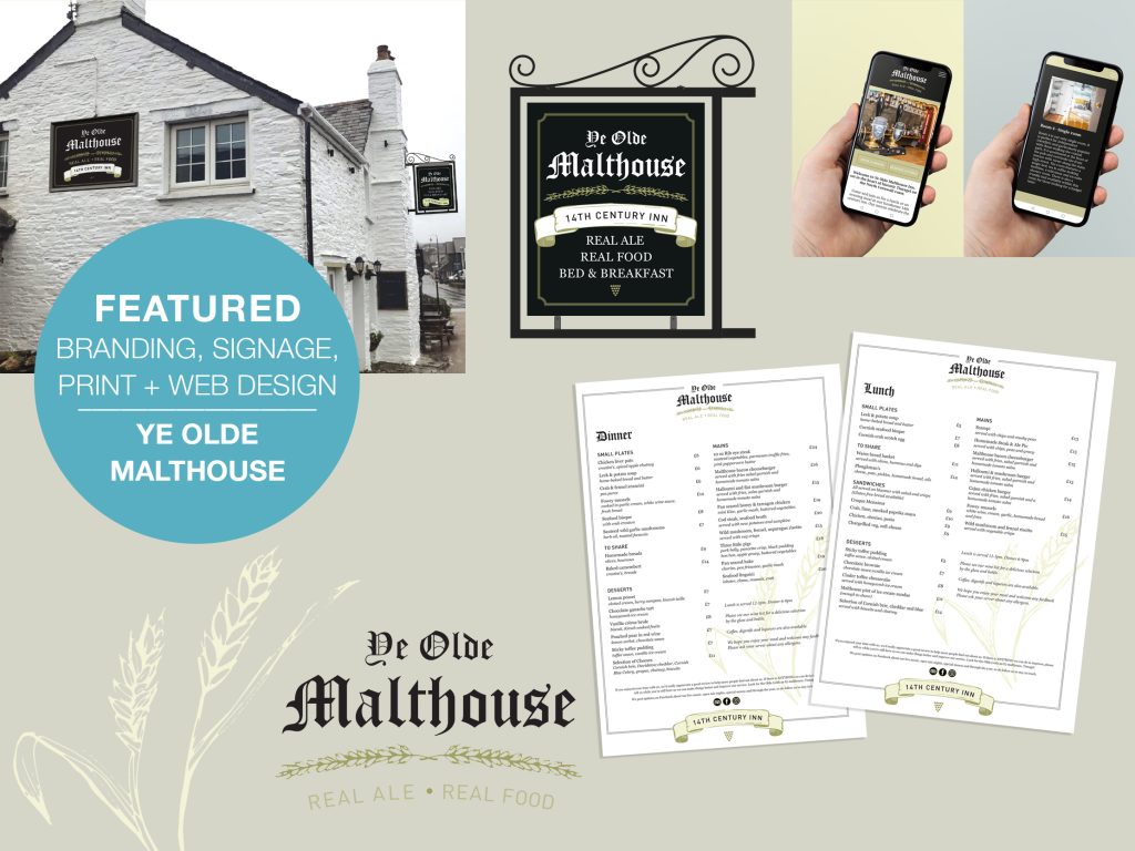 Branding, signage and website design for Ye Olde Malthouse Tintagel
