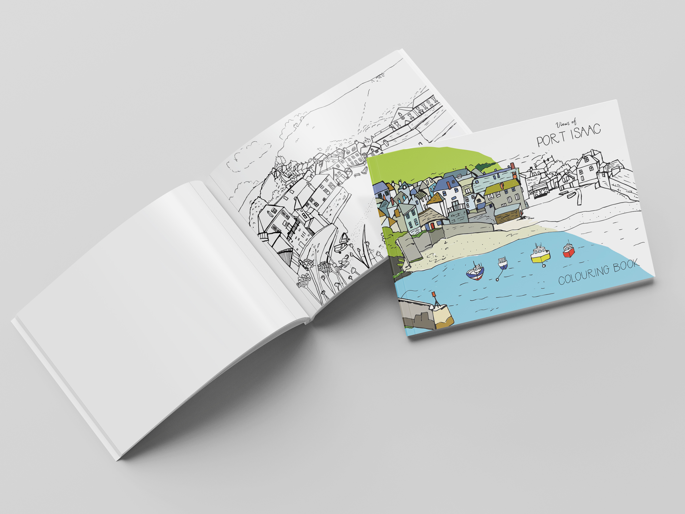 Open Harbour Treats colouring book showing removable illustrated pages