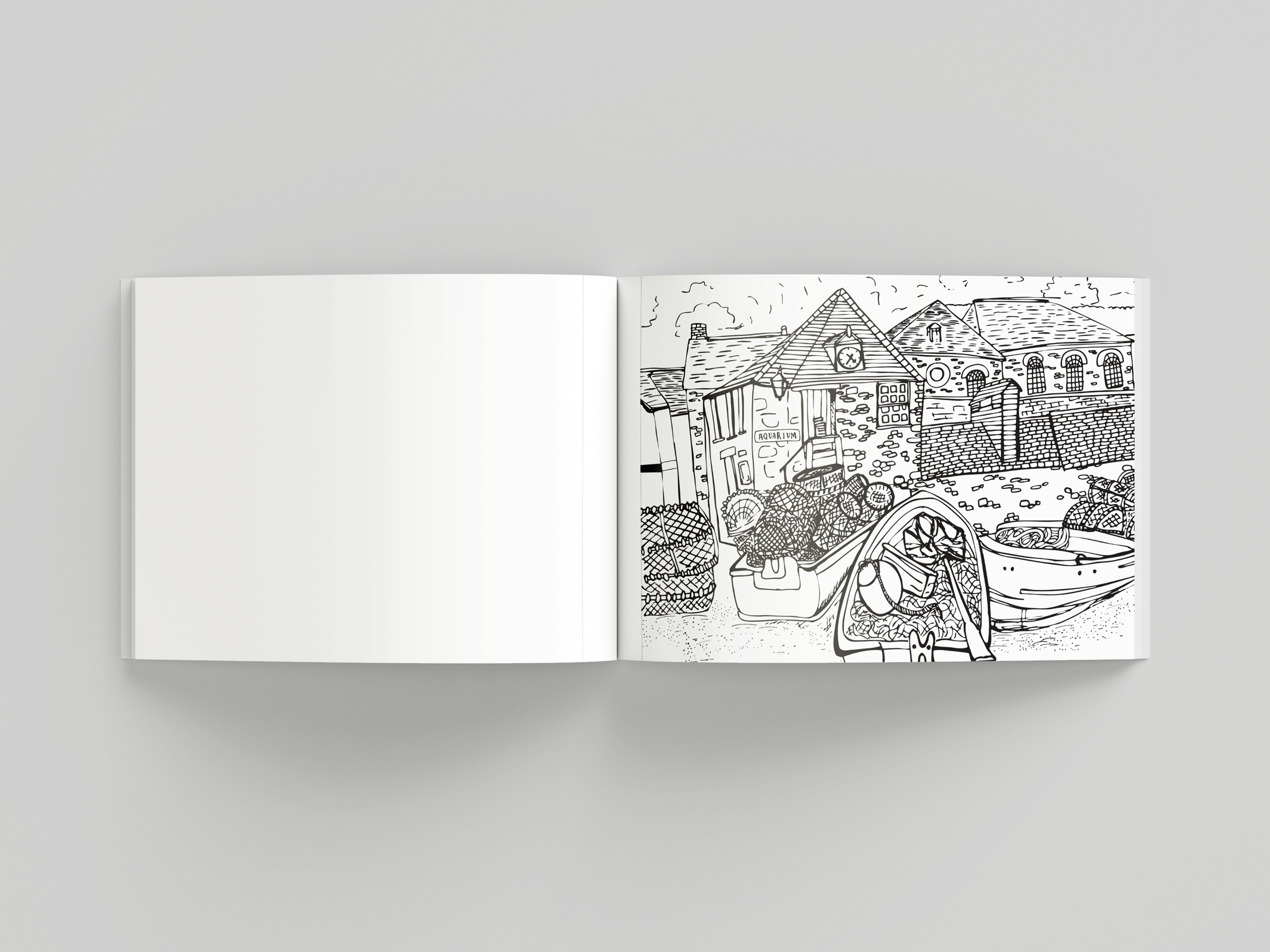 Perforated illustration page from the Harbour Treats colouring book