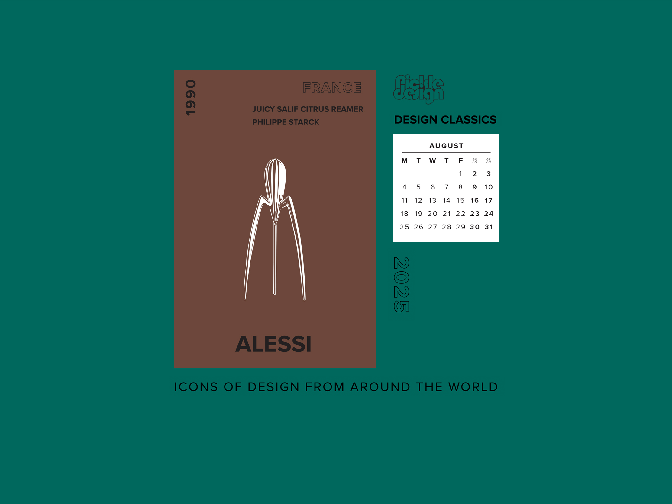 Download our August calendar featuring the design classic that is the Juicy Salif lemon squeezer