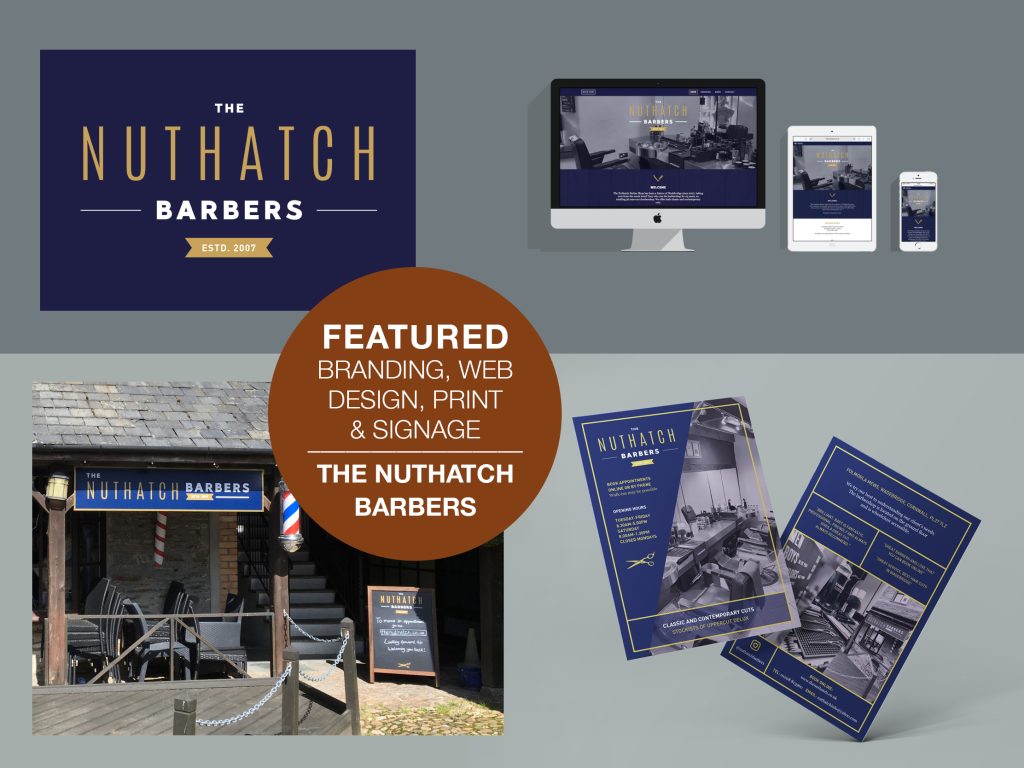Branding, signage, promotion and website design for Nuthatch Barbers
