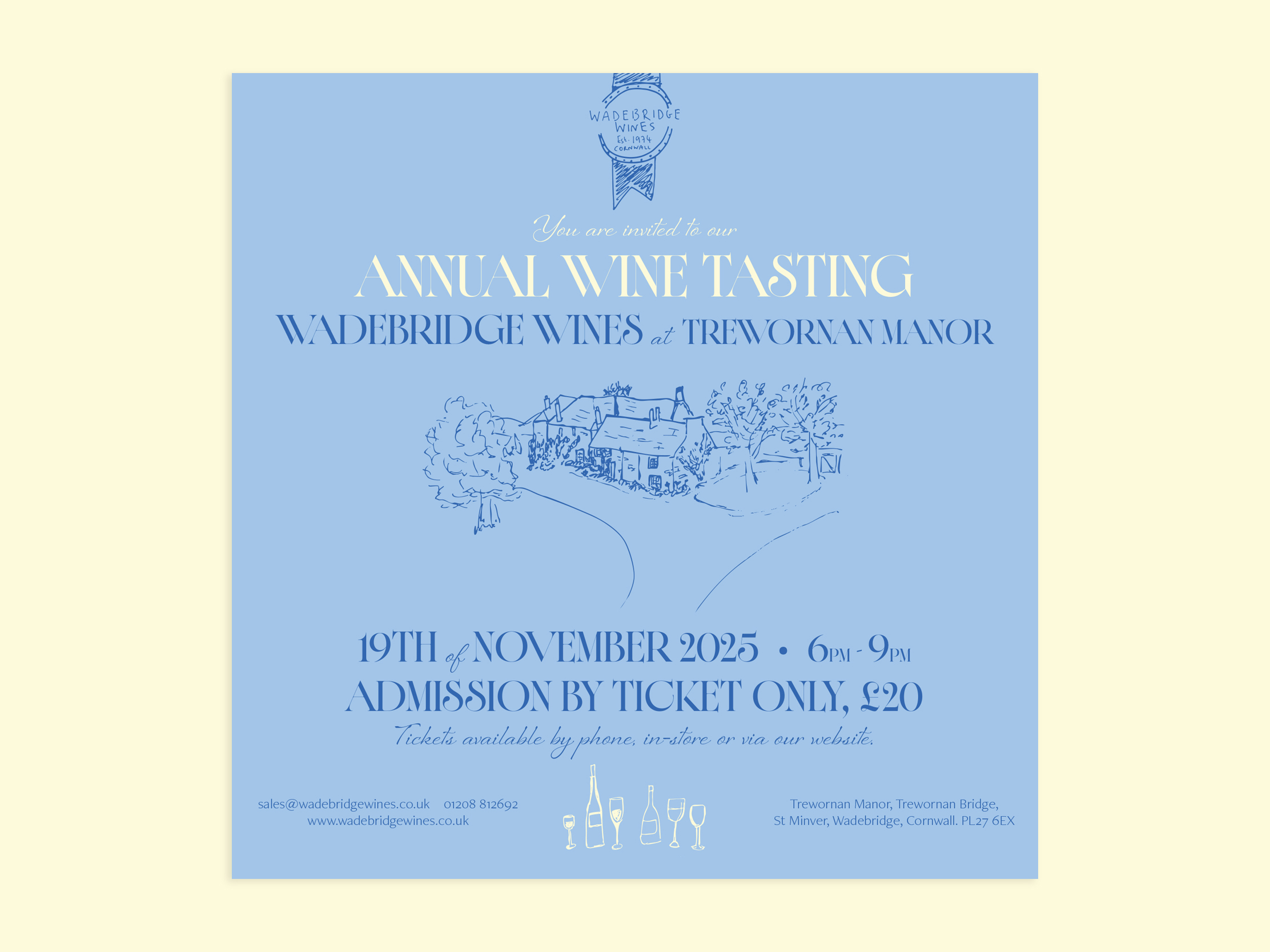 A graphic showing the Wadebridge Wines 2025 event design repurposed as a digital asset for social media promotion.