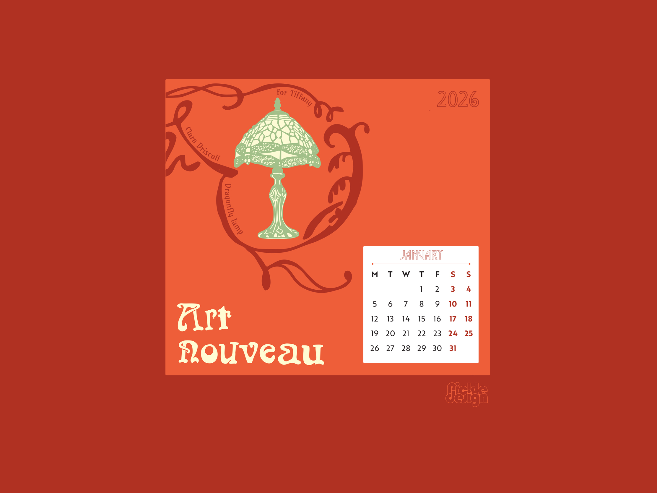 Download our Art Nouveau illustration from our calendar of the Dragonfly Tiffany Lamp