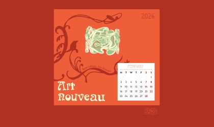 Illustration of the Iris Bracelet by René Lalique for February 2026 Art Nouveau calendar by Pickle Design