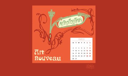Illustration of the Paris metro sign by Hector Guimard for March 2026 Art Nouveau calendar by Pickle Design