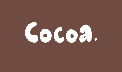 Cocoa logo design in white on a warm brown background