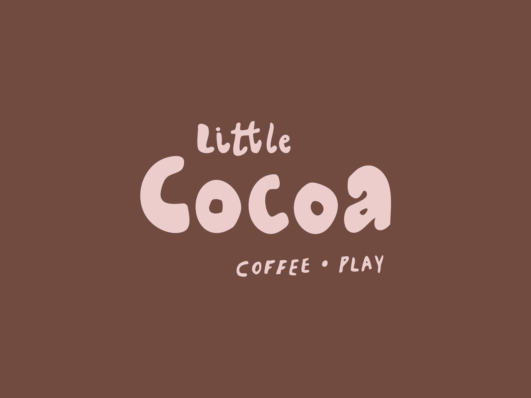 Little Cocoa Coffee Play logo design in soft pink on a warm brown background
