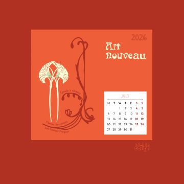 Illustration of hairclips designed by Charles Desrosiers and made by Georges Fouquet for the July 2026 Art Nouveau calendar by Pickle Design