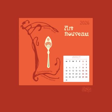 Illustration of an absinthe spoon commissioned by Toulouse Lautrec for the August 2026 Art Nouveau calendar by Pickle Design