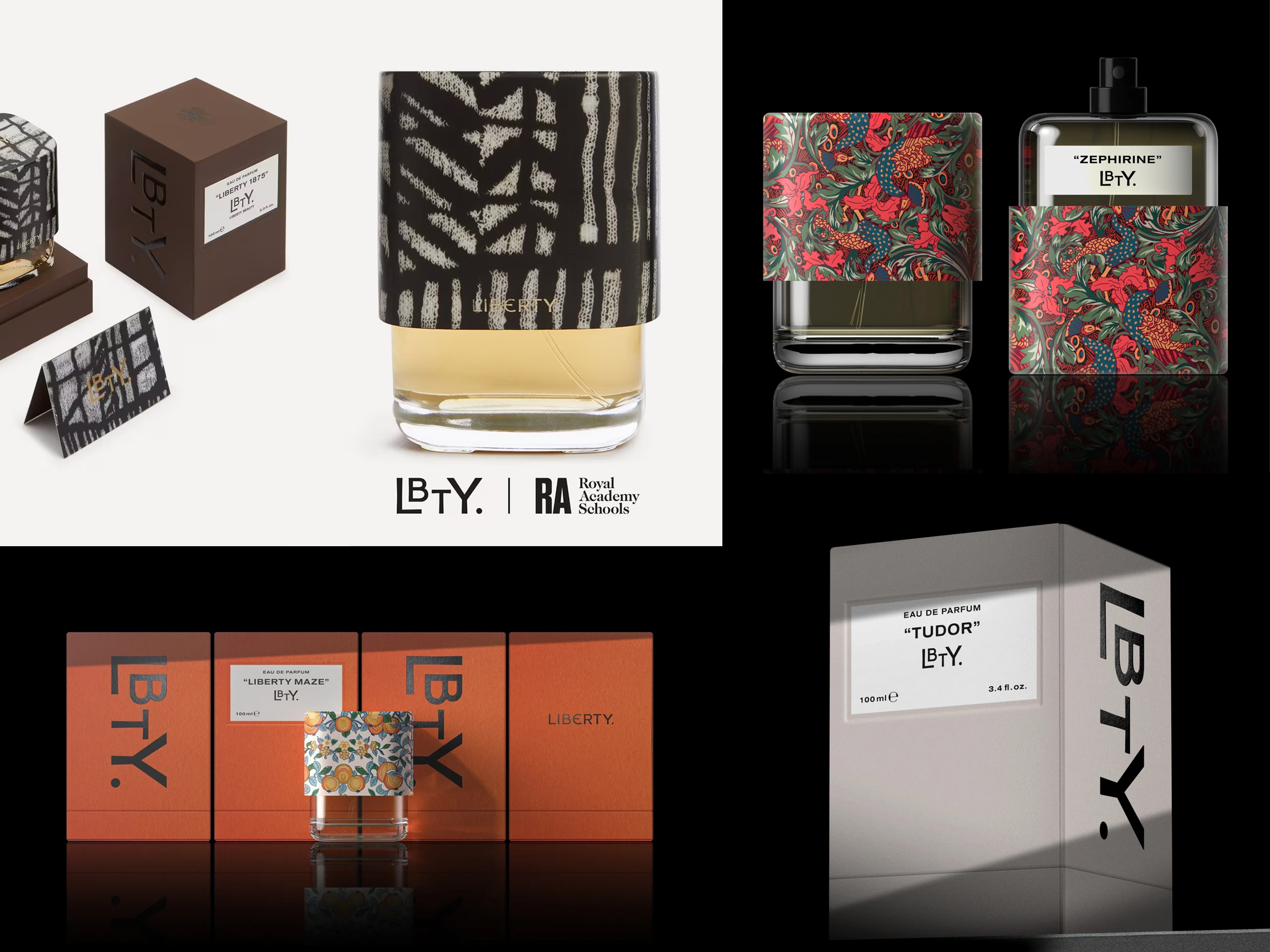 LBTY fragrance packaging for Liberty London designed by Pentagram