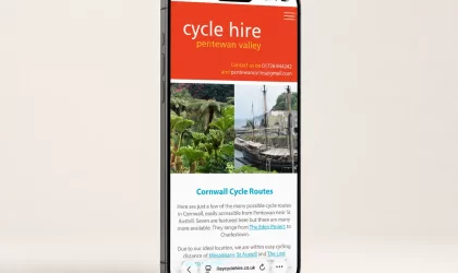 Pentewan Valley Cycle Hire website displayed on a mobile phone