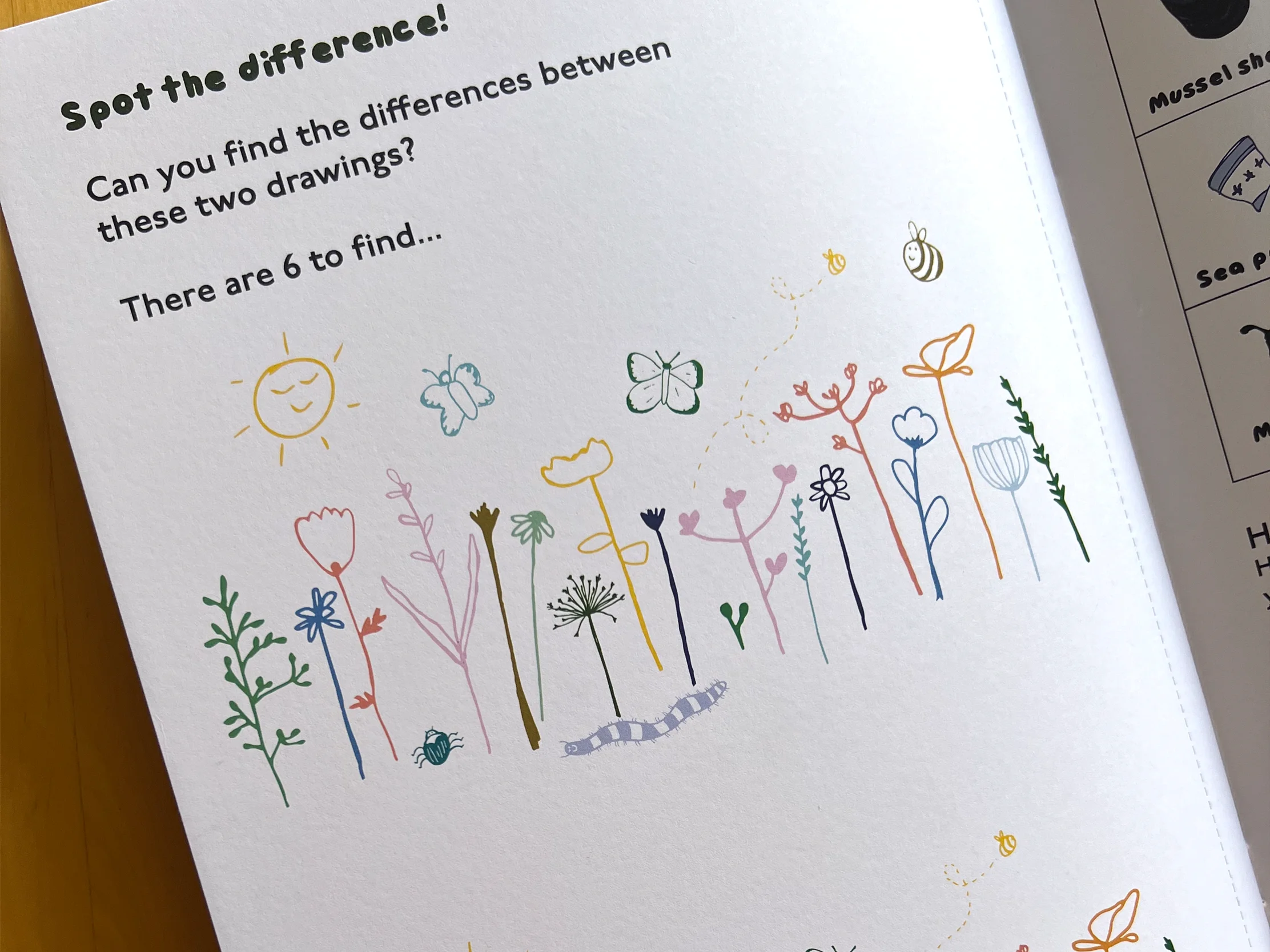 Spot the difference activity with hand-drawn nature illustrations