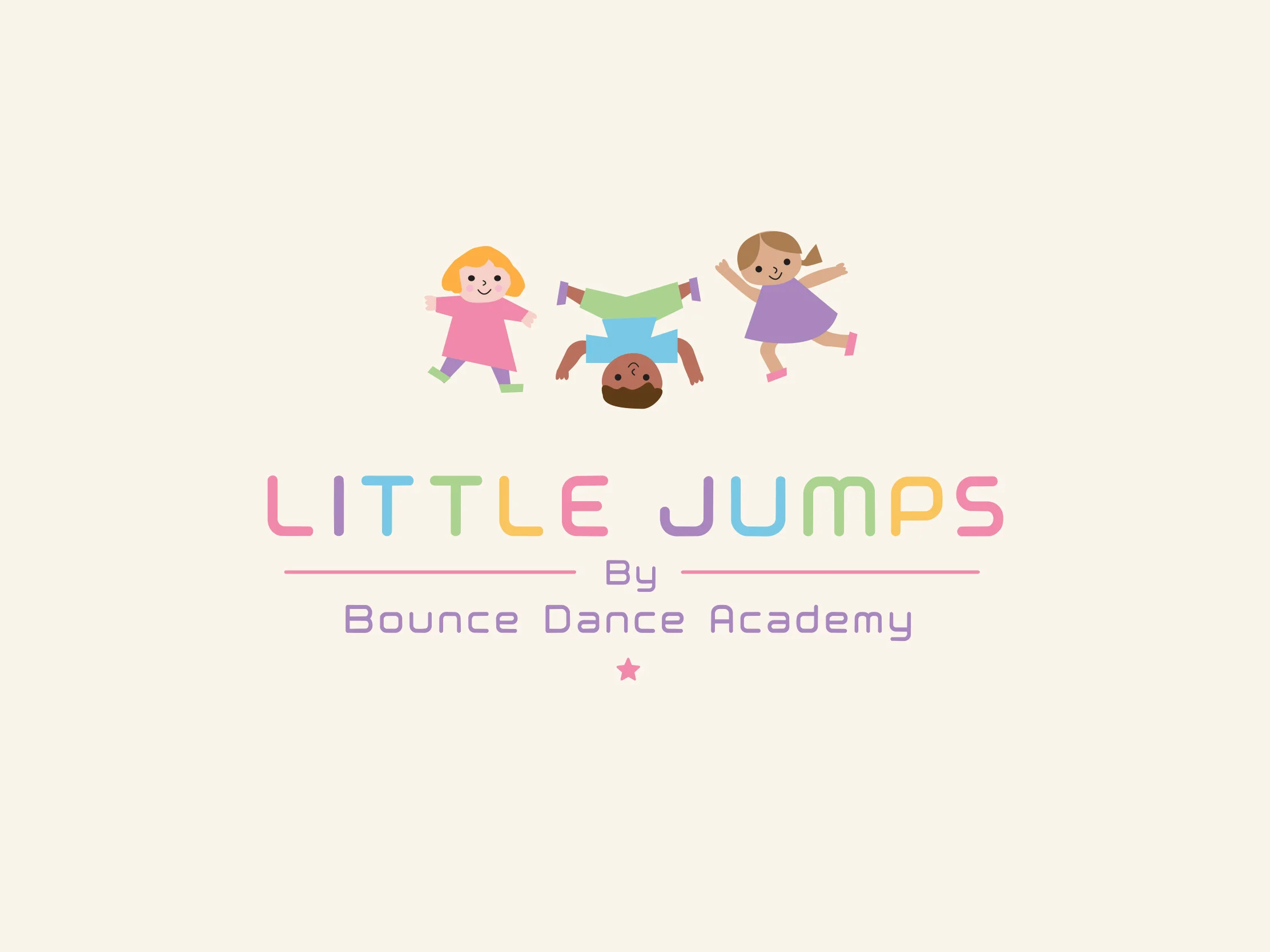 Little Jumps logo for Bounce Dance Academy with three colourful illustrated children