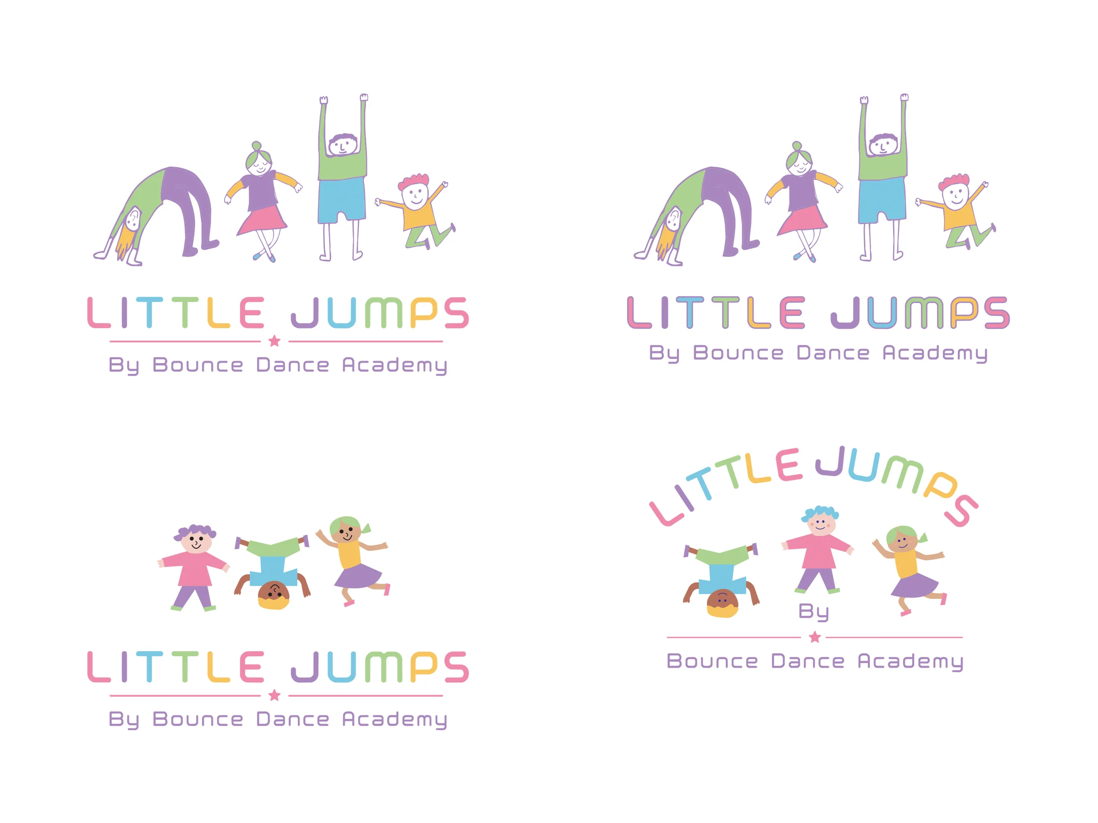 Little Jumps logo development showing illustrated character and layout concepts
