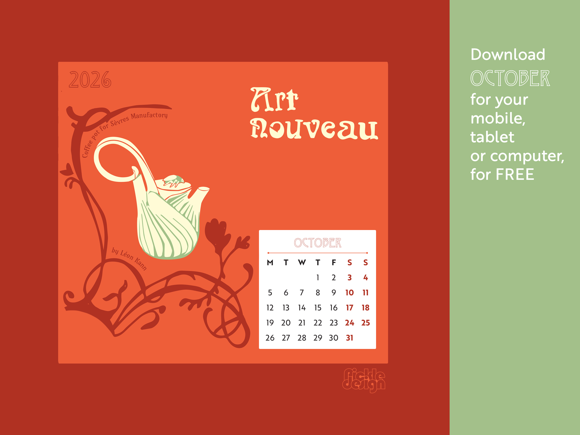 Download a free calendar background on Art Nouveau